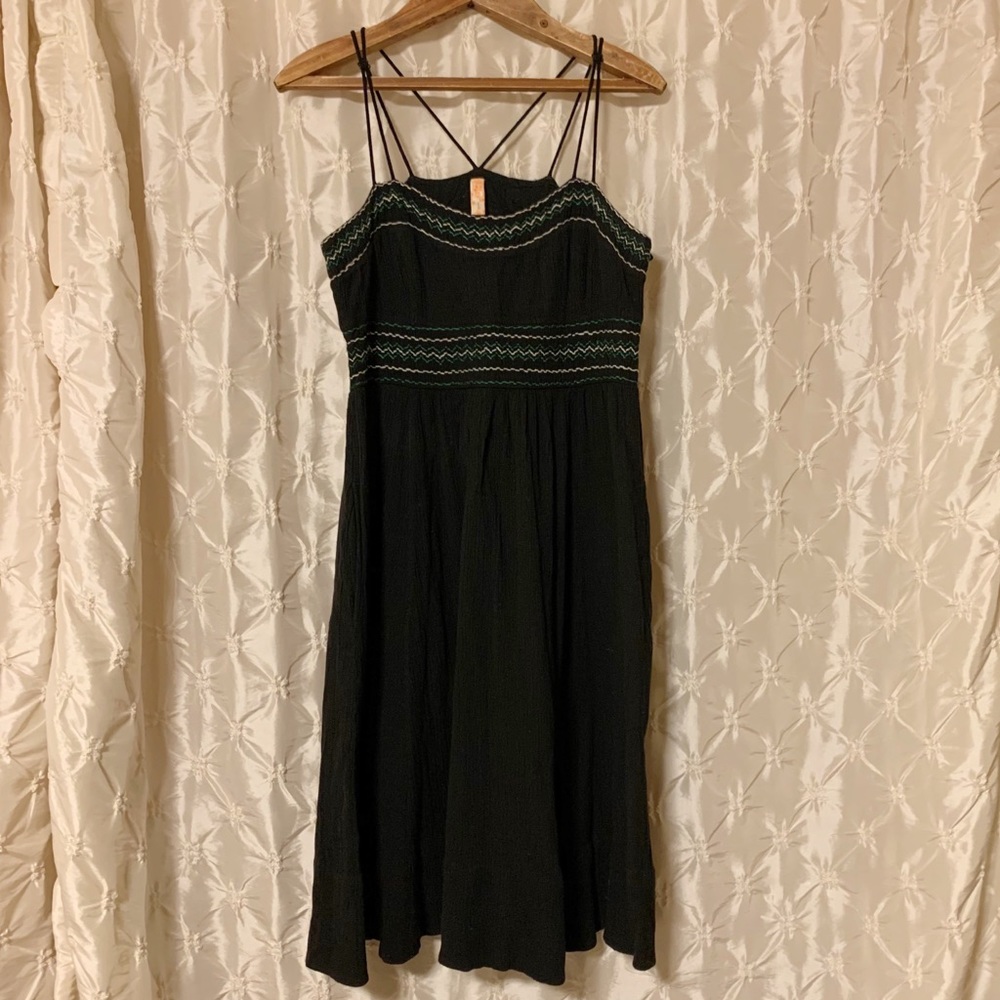 Anthro Maeve Black Smocked MIDI Dress